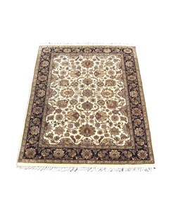 Indo Tabriz Hand-knotted Rug Ivory/ Black (5' x 7')