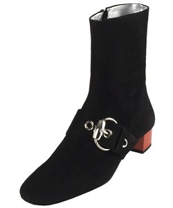 Gucci Black Suede Buckle Detail Boots