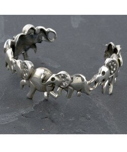 Sterling Silver Elephant Herd Cuff Bracelet (Mexico)