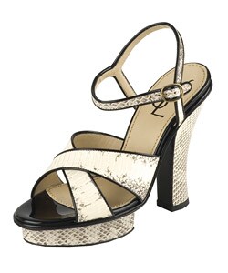 YSL Cream/ Black Snakeskin Platform Sandals