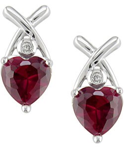 10k White Gold Created Ruby and Diamond Earrings