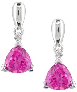 10k Gold Trillion Pink Sapphire Diamond Earrings