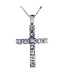 Sterling Silver and Tanzanite Cross Necklace