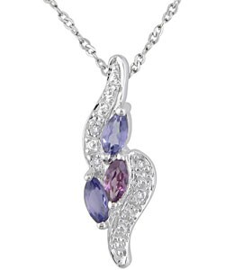 10k White Gold Gemstone and Diamond Necklace