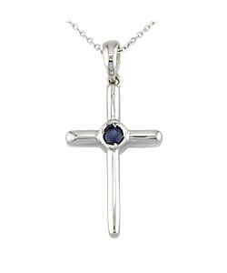 10k White Gold Sapphire Cross Necklace
