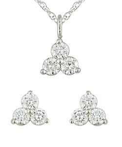 10k Gold 1/2ct TDW Diamond Earrings/ Necklace Set (I/J, I1-3)