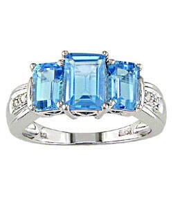 10k White Gold Blue Topaz Diamond Ring
