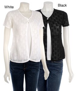 212 NY Women's Cap Sleeve Allover Pointelle Sweater