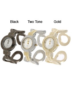 Geneva Platinum Greek Key Design Cuff Watch