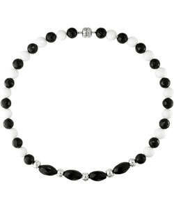 Sterling Silver Agate Cubic Zirconia Bead Necklace