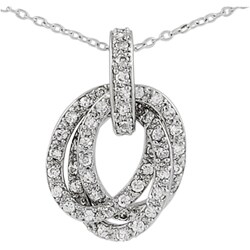 Sterling Silver CZ Three Pave Ovals Necklace
