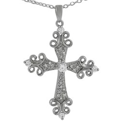 Sterling Silver CZ Cross with CZ Stone in Center