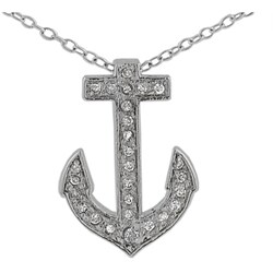Sterling Silver CZ Small Anchor Necklace