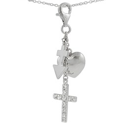 Sterling Silver CZ Cross, Heart and Anchor Pendant