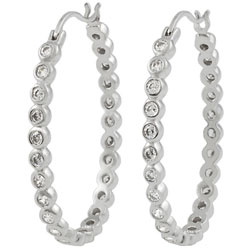 Sterling Silver CZ Bezel Set Oval Hoop Earrings