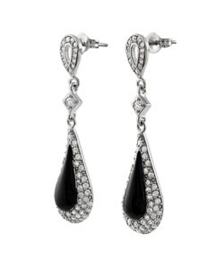 Sterling Silver Black Onyx Teardrop CZ Earrings