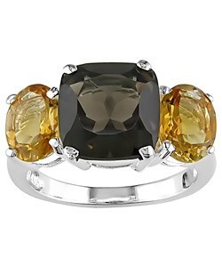 Sterling Silver Smokey Quartz and Citrine Ring
