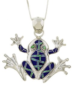 Sterling Silver Lapis and Opal Frog Necklace