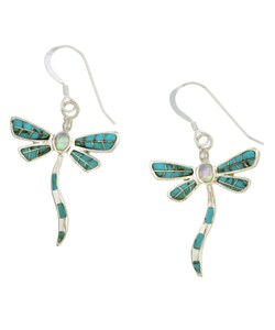 Sterling Silver Turquoise Opal Dragonfly Earrings