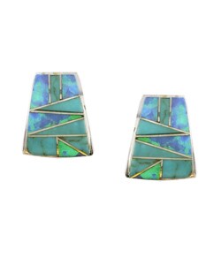 Sterling Silver Turquoise and Opal Earrings