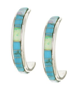 Sterling Silver Turquoise Opal Hoop Earrings
