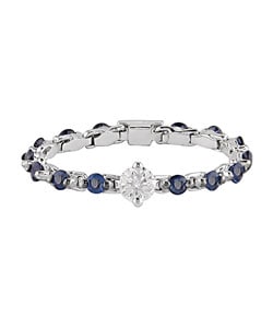 18k White Gold 1/6ct TDW Diamond and Sapphire Ring from Overstock.com