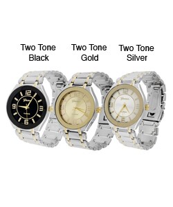 Geneva Platinum Men's Round Bezel Link Watch