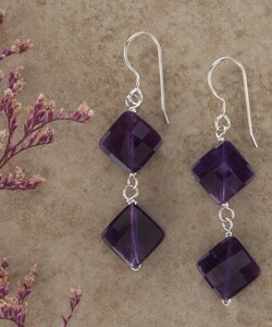Sterling Silver/ Amethyst Dangling Cube Earrings (USA)