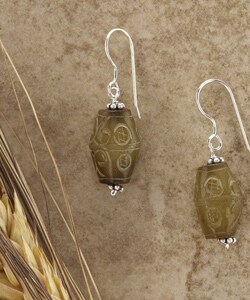 Sterling Silver Carved Jade Dangle Earrings (USA)