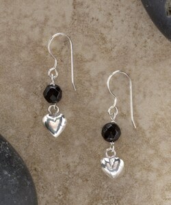 Black Onyx and Puffed Heart Drop Earrings (USA)
