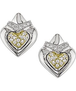 14k Two-tone Gold 1/2ct TDW Diamond Heart Earrings (G-H-I, SI1)