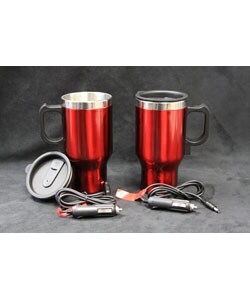Red Heated Stainless Steel Plug-in Travel Mugs (Case of 2)