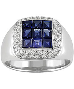 18k Gold Sapphire 1/3ct TDW Diamond Ring (G-H, VS)
