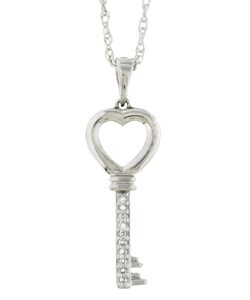 Silver Diamond Accent Key-To-My-Heart Necklace