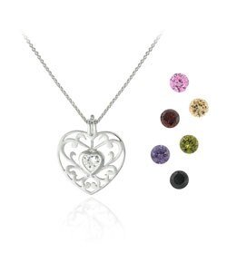 Sterling Silver Interchangeable CZ Heart Necklace