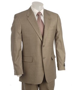 Adolfo Men's Tan Sharkskin Wool Suit