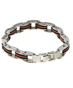 Steel Bracelet With Orange and Black Rubber