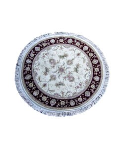 Chinese Sino Tabriz Round Ivory Silk Rug (4' x 4')