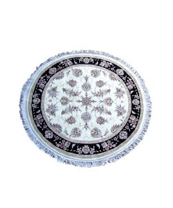 Chinese Sino Tabriz Round Ivory Silk Rug (4' x 4')