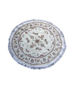 Chinese Sino Tabriz Round Ivory Silk Rug (4' x 4')