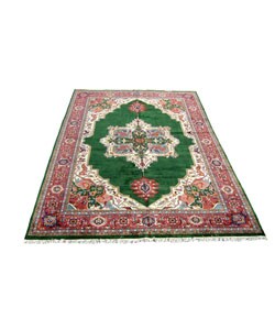 Indo Heriz Hand-knotted Green/ Rust Rug (12 x 17'9)