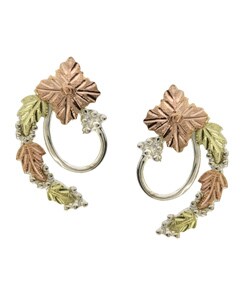 14k Tri-tone Black Hills Gold and Silver Earrings