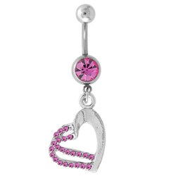 Steel Dangling Jeweled Heart Curved Barbell