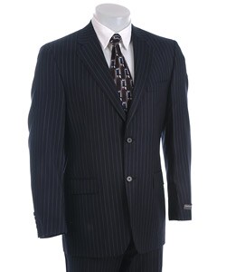 Perry Ellis Men's Navy Pinstripe 2-button Wool Suit