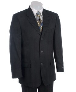 Perry Ellis Men's Grey/ Blue Stripe 3-button Wool Suit