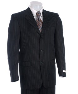 Perry Ellis Men's Black Pinstripe 3-button Wool Suit