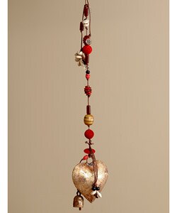 Kutch Bell Metal Puffed Heart and Bead Chime (India)