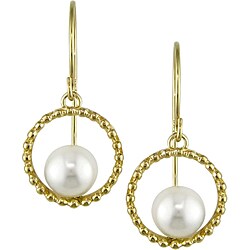 10k Yellow Gold Freshwater Pearl Circle Earrings