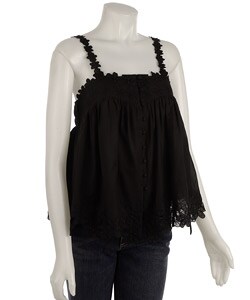 Lapis Women's Silk Blend Tank with Floral Embroidery