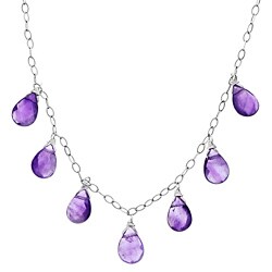 Sterling Silver Amethyst Briolette Drop Necklace